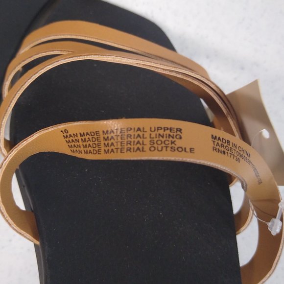 A New Day Sandals Tan/Joan Size 10 Women Embossed Strappy Slide On Sandal NWT - Picture 7 of 8